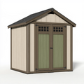 Abri de jardin 180 x 120 x 210 cm en résine beige marron et vert à double porte toit incliné