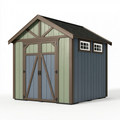 Abri de jardin 210 x 160 x 220 cm en résine vert bleu avec double porte style chalet