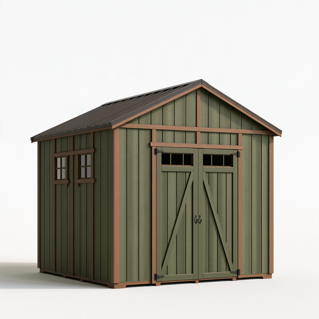 Abri de jardin 240 x 180 x 210 cm en acier vert avec portes doubles et fenêtres