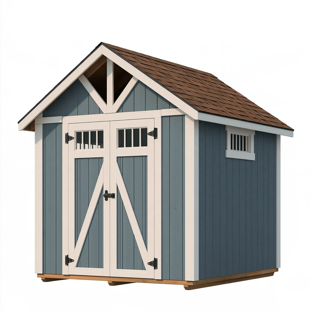Abri de jardin 180 x 120 cm en bois bleu et blanc avec portes doubles style chalet