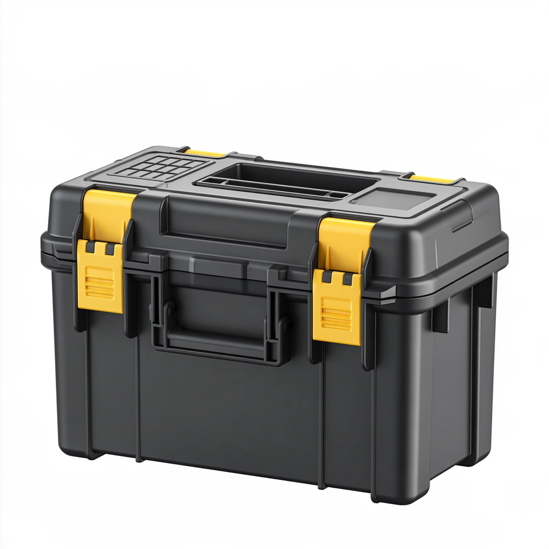 Boîte à outils 48 x 25 x 24 cm en polypropylène noir et jaune avec poignées et fermoirs