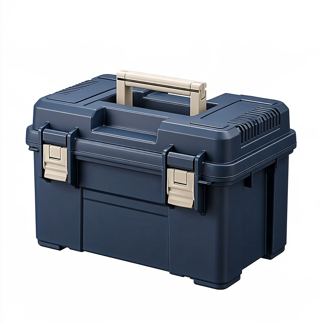 Boîte à outils 40 x 22 x 20 cm en plastique bleu marine avec poignée et fermoirs