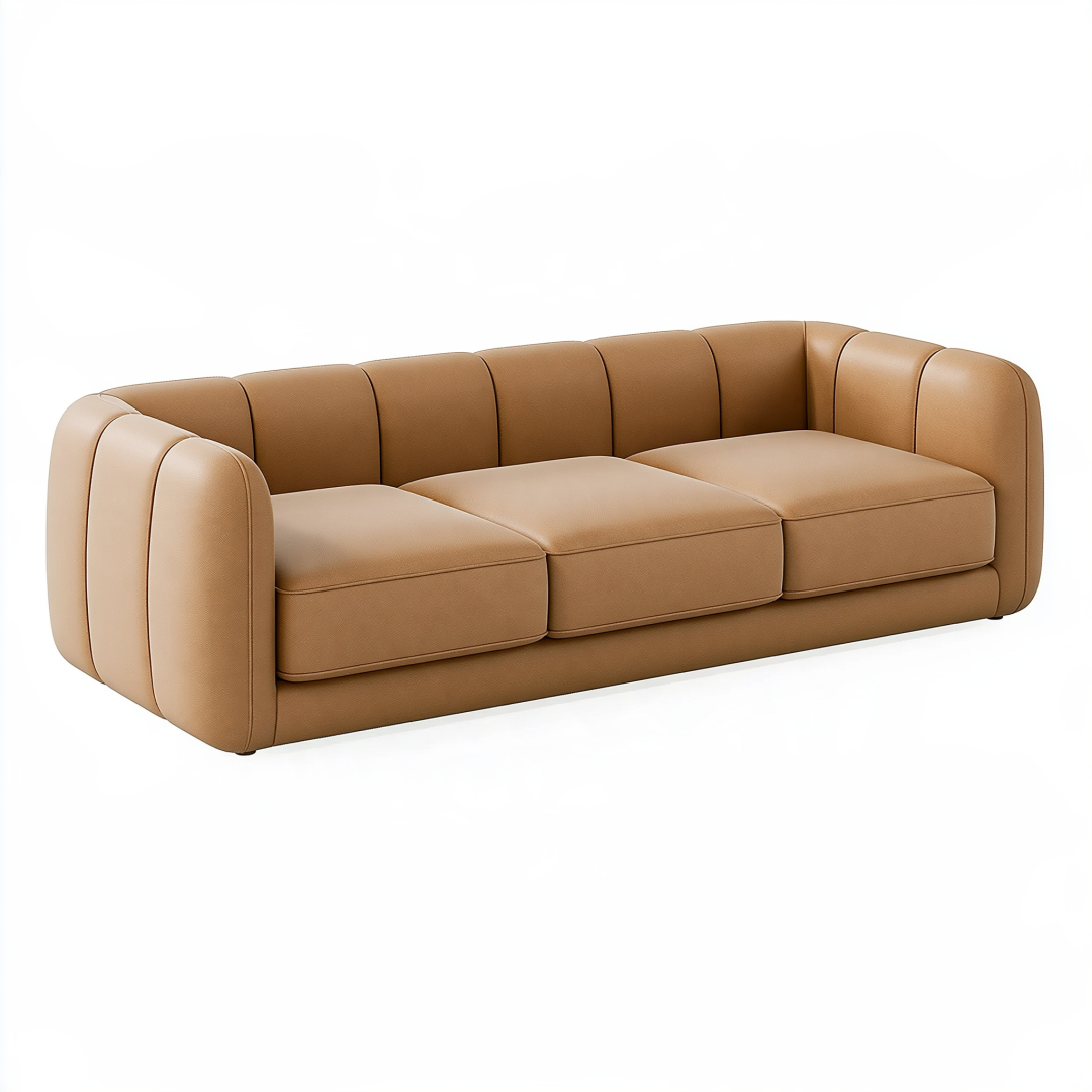 Canapé 3 places 220 x 95 x 75 cm aspect cuir camel style contemporain
