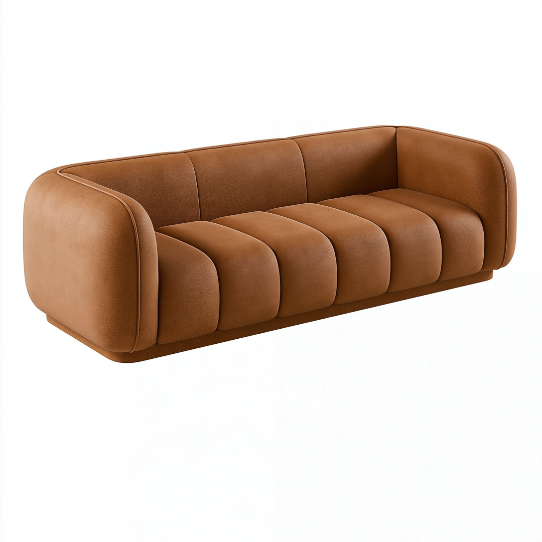 Canapé 3 places 220 cm en tissu camel - style contemporain rembourré