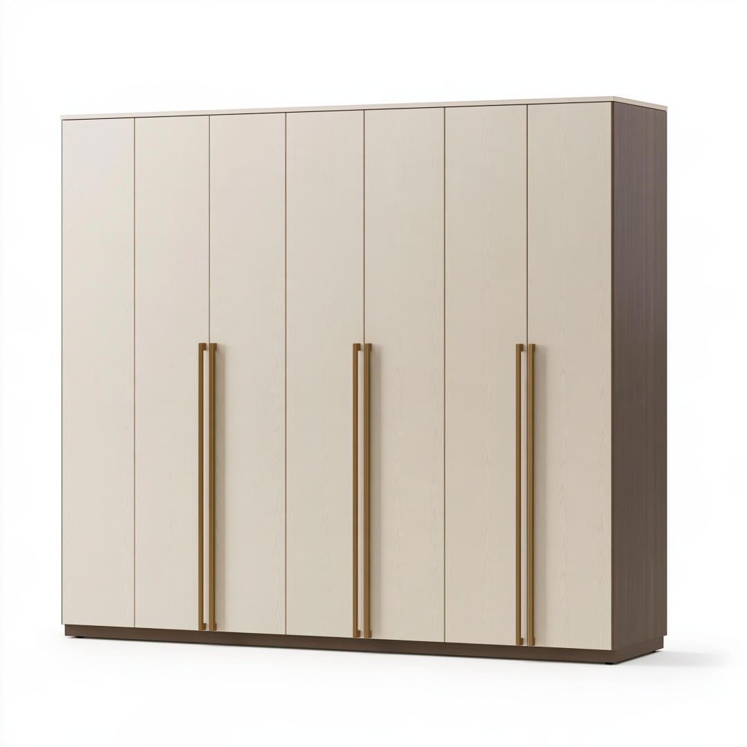 Armoire 6 portes 270 x 60 x 220 cm en panneaux de bois crème style contemporain