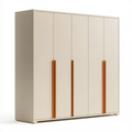 Armoire 240 x 60 x 220 cm en panneaux de bois crème avec poignées marron - rangement contemporain