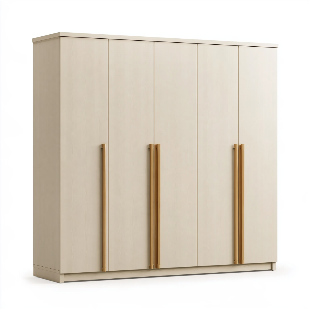 Armoire 5 portes 250 x 60 x 220 cm en panneaux de bois beige style contemporain