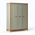 Armoire 3 portes 150 x 60 x 200 cm en panneaux de bois vert sauge et brun style scandinave rangement