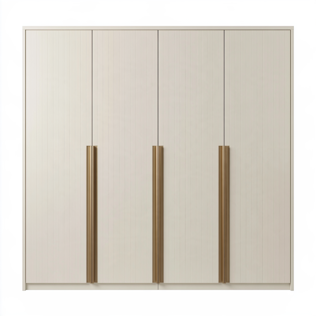 Armoire 4 portes 200 x 60 x 200 cm en bois composite beige à rainures verticales
