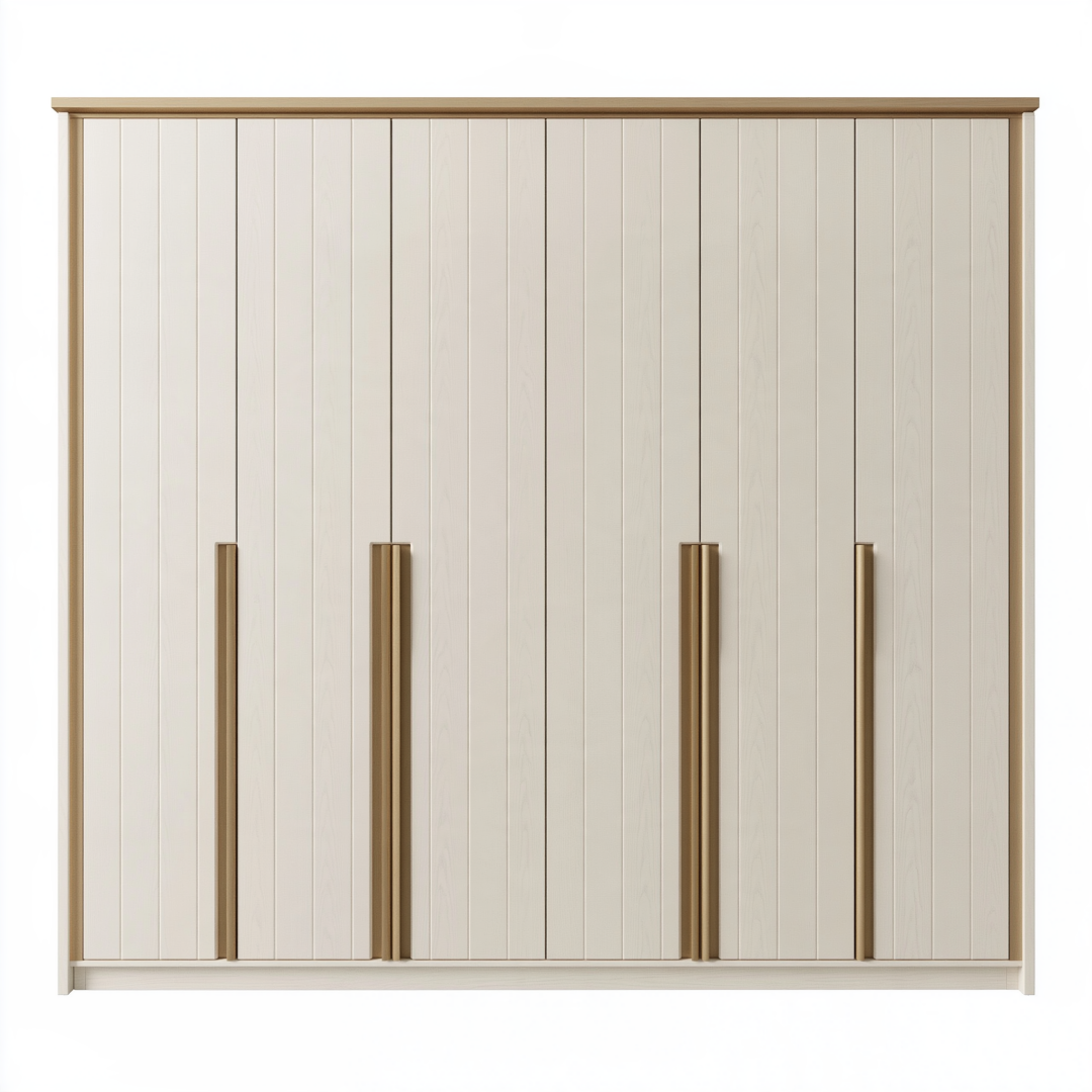 Armoire 200 x 60 x 200 cm en panneaux de bois beige et bois clair à 4 portes style contemporain