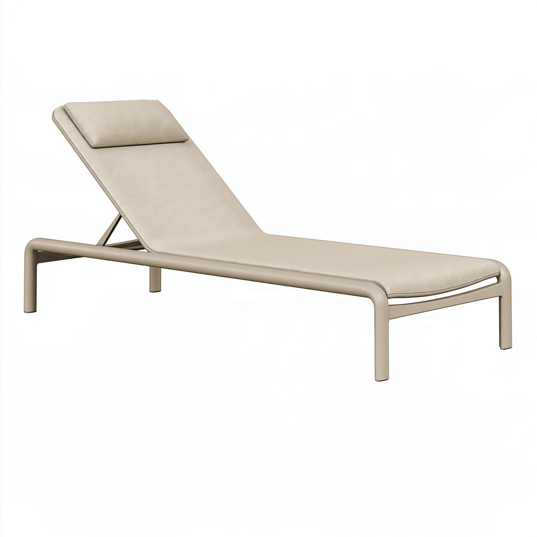 Chaise longue 200 x 70 x 35 cm en métal et textile beige à dossier réglable pour extérieur