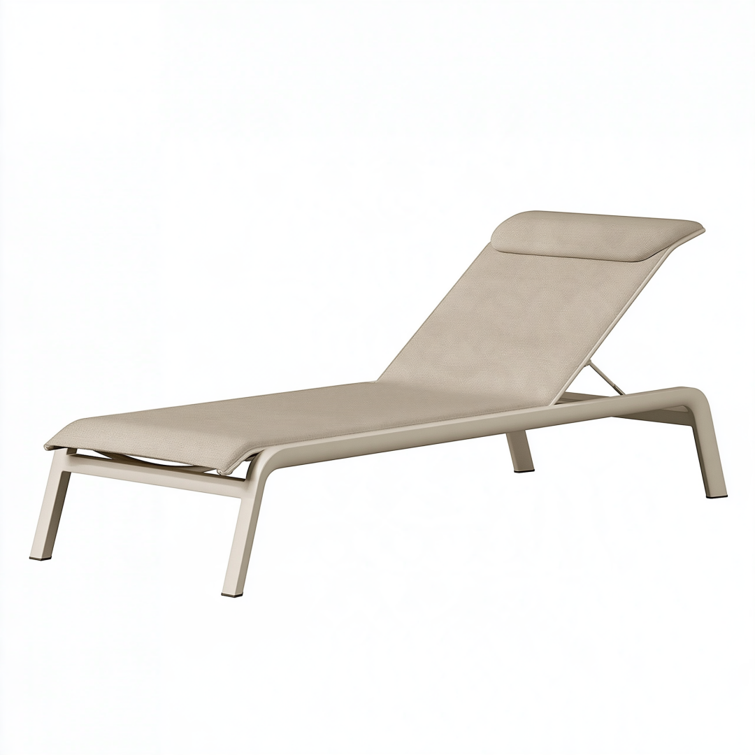 Chaise longue 198 x 65 x 88 cm en aluminium et toile beige réglable extérieur