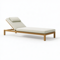 Bain de soleil 200 x 70 cm en bois naturel avec coussin beige dossier réglable