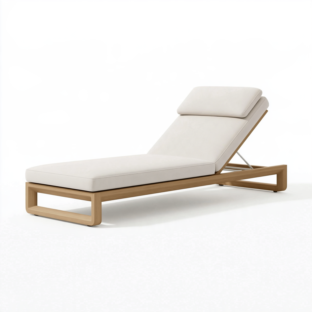 Transat 200 x 70 x 85 cm en bois beige à dossier réglable