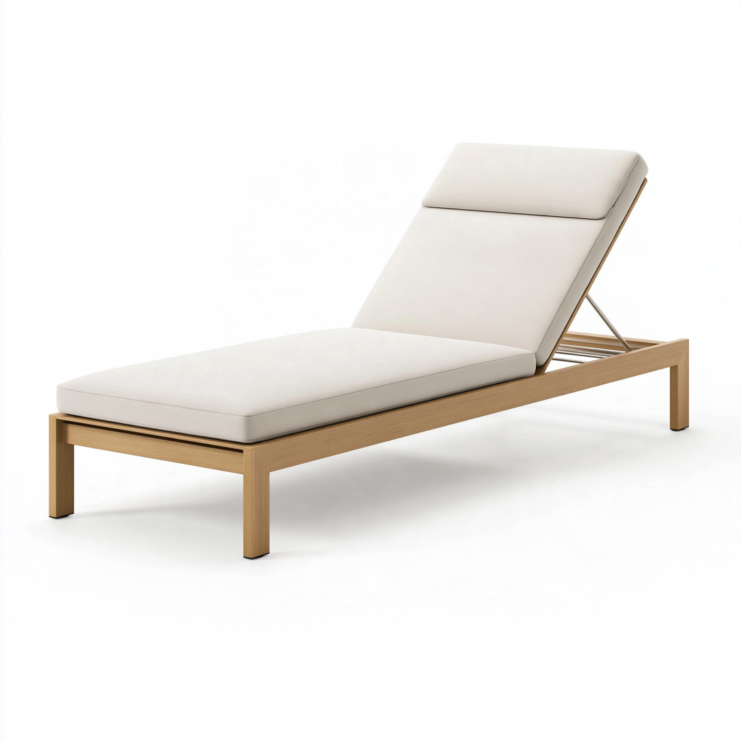Chaise longue 200 x 70 cm en bois beige avec dossier réglable pour extérieur