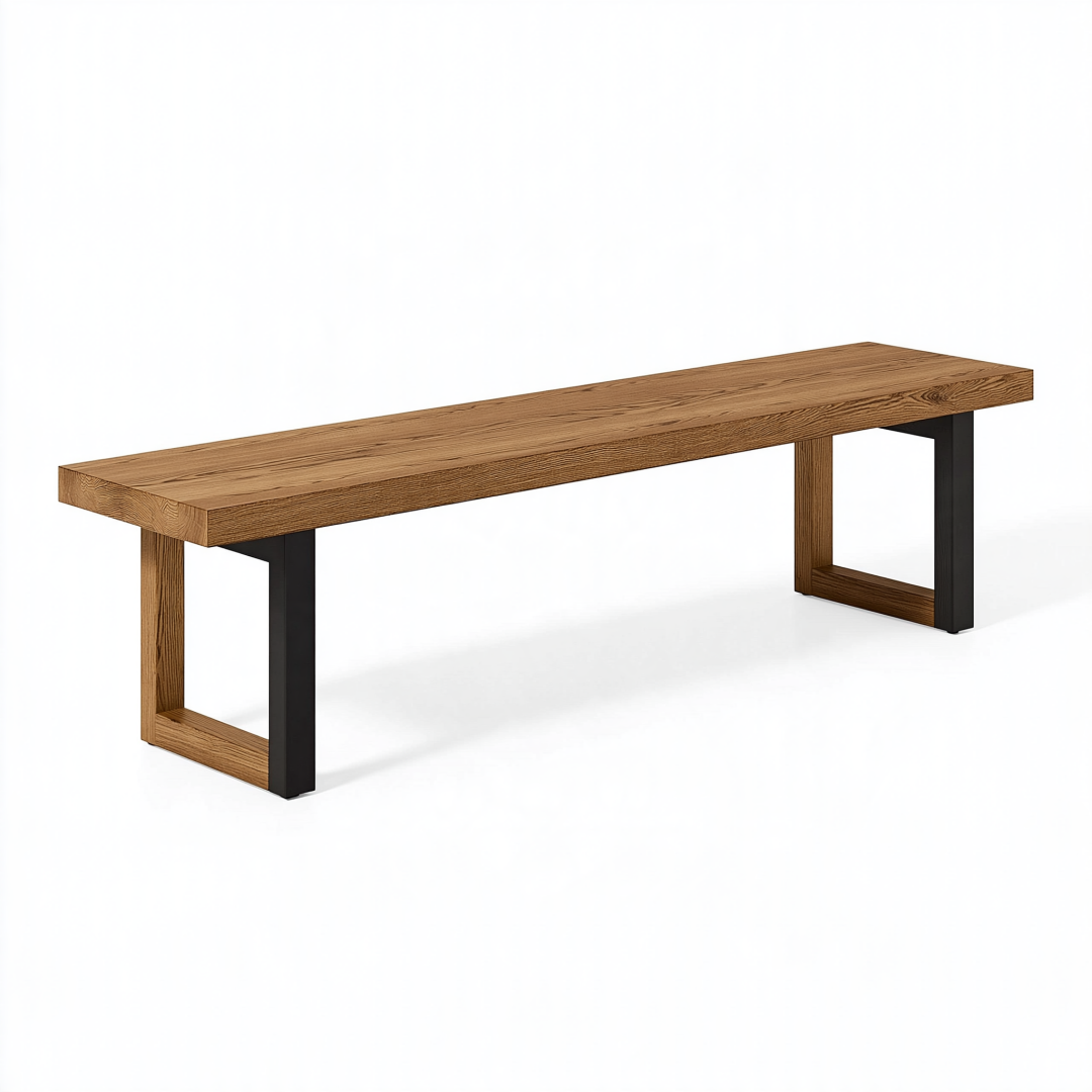 Banc de salle à manger 180 x 38 x 45 cm en bois brun et métal noir - style industriel