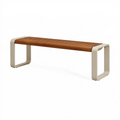 Banc de jardin 120 cm en bois marron et métal beige - design à lattes