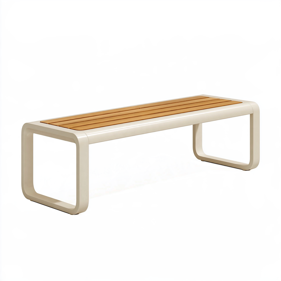 Banc de jardin 180 x 40 x 45 cm en métal et bois beige style contemporain