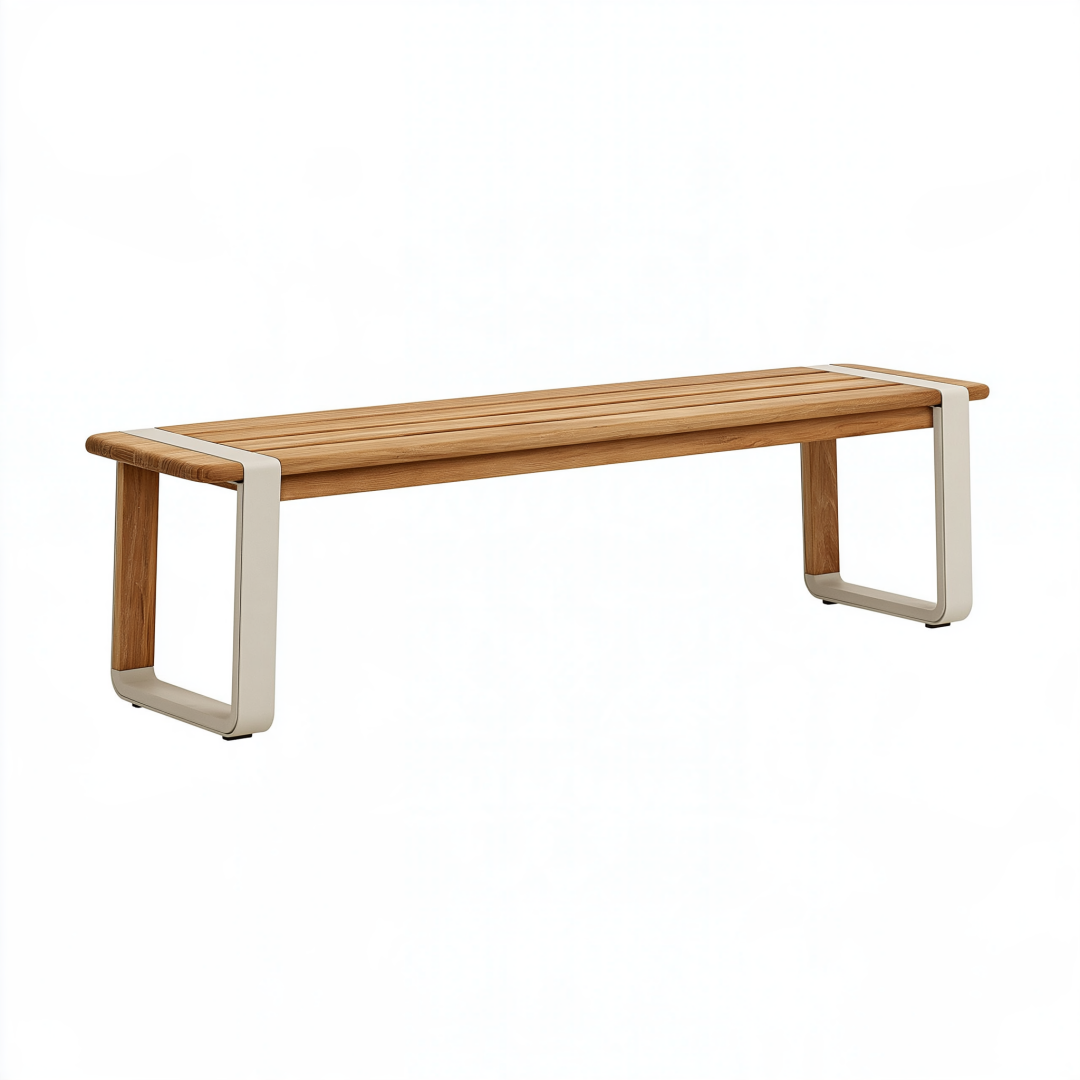 Banc de jardin 120 x 40 x 45 cm en bois et métal marron beige style contemporain