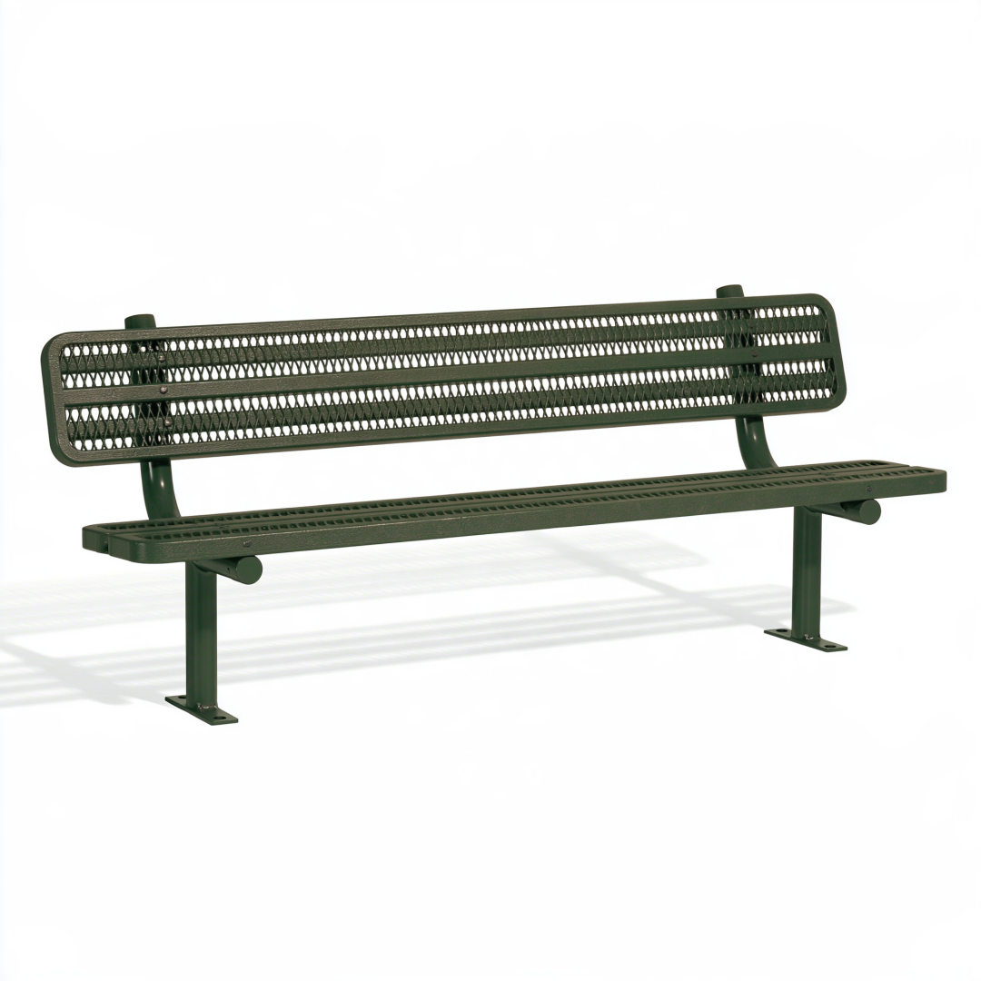 Banc de jardin 180 cm en acier vert foncé à dossier ajouré